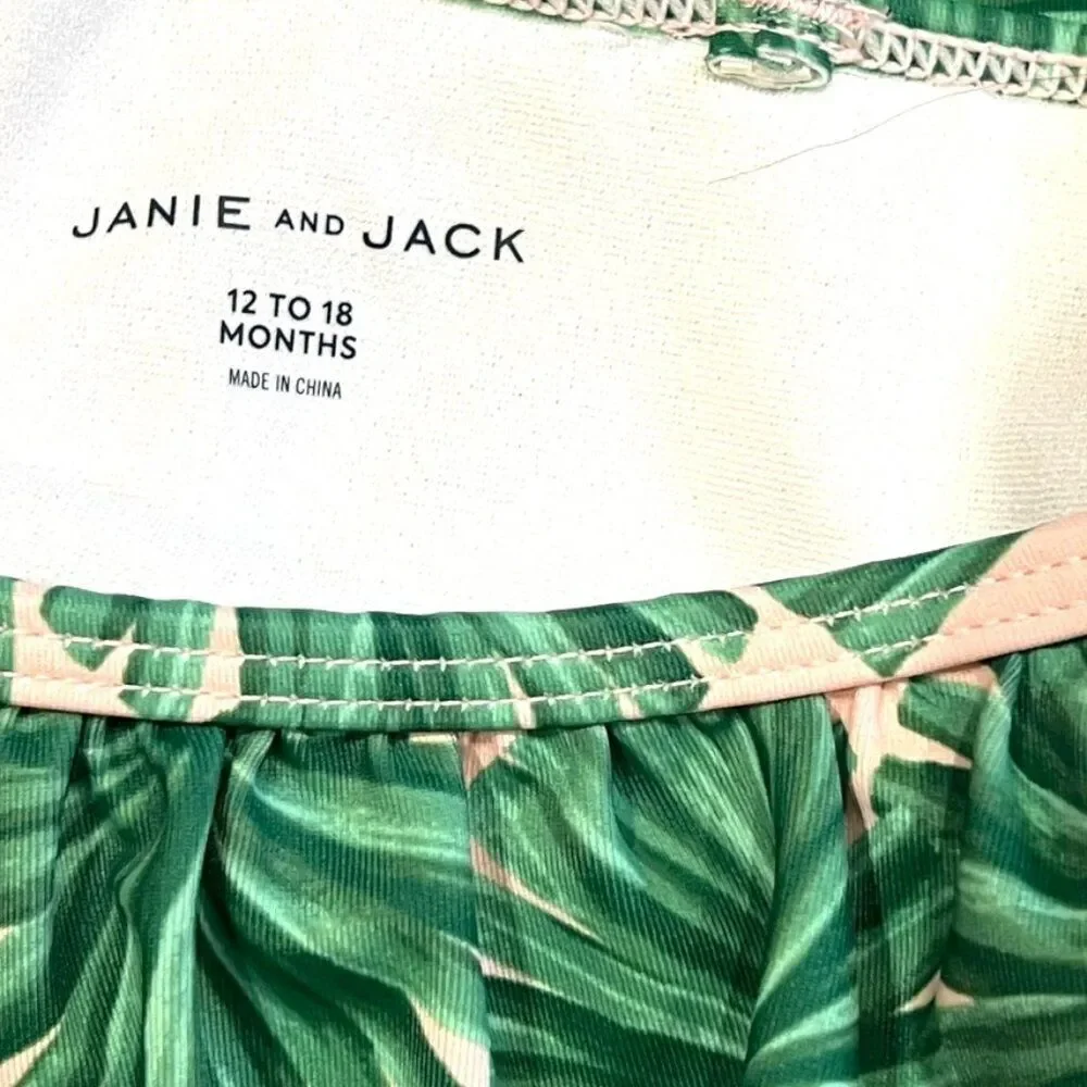 NWT Janie & Jack Tropical Leaf Ruffle Swimsuit Size 12-18M